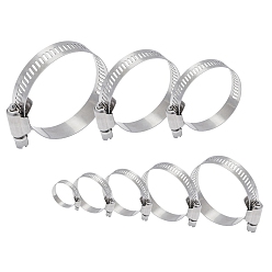 Stainless Steel Color 304 Stainless Steel Adjustable Worm Gear Hose Clamps, for Water Pipe, Plumbing, Automotive and Mechanical Application, Stainless Steel Color, Inner Diameter: 15.5~48mm, 8~12mm wide, 48pcs/box