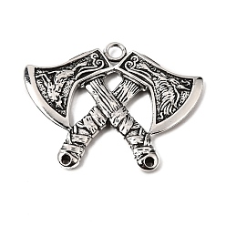 Antique Silver Tibetan Style Alloy Pendants, Double Viking Axe Charms, Antique Silver, 40.5x50.5x4mm, Hole: 3.5mm and 1.6mm