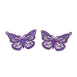 Purple Electrophoresis 430 Stainless Steel Pendants, Etched Metal Embellishments, Butterfly, Purple, 19x26x0.4mm, Hole: 1.2mm