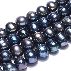 Prussian Blue Natural Cultured Freshwater Pearl Beads Strands, Dyed, Potato, Prussian Blue, 6~8x7~8.5mm, Hole: 0.5mm, about 22pcs/strand, 7.20 inch(18.3cm)