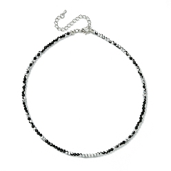Black Faceted Rondelle Glass Beaded Necklace for Women, with Alloy Clasps, Black, 16.14 inch(41cm), 3mm