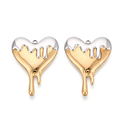 Золотой & Цвет Нержавеющей Стали 304 Подвески в виде тающего сердца из нержавеющей стали, два тона, золотые и нержавеющая сталь цвет, 39.5x29.5x3.5 мм, отверстие : 1.8 мм