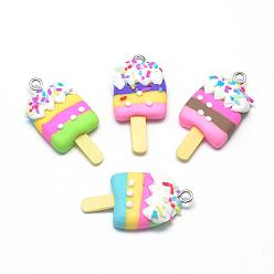 Mixed Color Handmade Polymer Clay Pendants, Ice Lolly, Mixed Color, 36~37x18~19x6~8mm, Hole: 2mm