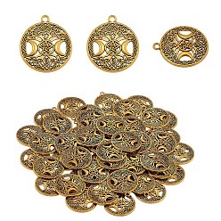 Antique Golden 60Pcs Life of Tree Moon Charm Pendant Triple Moon Goddess Pendant Ancient Bronze for Jewelry Necklace Earring Making crafts, Antique Golden, 34mm, Hole: 3.5mm