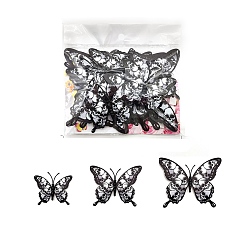 Black 12Pcs 3 Sizes Halloween PVC Wall Decorative Stickers, Waterproof 3D Butterfly Decals for Home Living Room Decoration, Black, 61~120x47~95mm