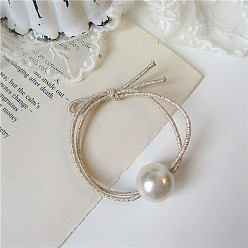 Light Golden Pearl Corbata de pelo de perla de círculo geométrico - diseño minimalista, elegante accesorio para el cabello para mujer.