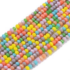 Mixed Color Opaque Glass Beads Strands, Faceted, Rondelle, Mixed Color, 3x2.5mm, Hole: 0.5mm, about 185pcs/strand, 16.54 inch(42cm)
