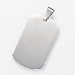 Stainless Steel Color 304 Stainless Steel Stamping Blank Tag Pendants, Double Side Polished, Rectangle, Stainless Steel Color, 36x22x2mm, Hole: 7x4mm