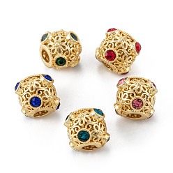 Mixed Color Brass Micro Pave Cubic Zirconia Beads, Round, Long-Lasting Plated, Real 18K Gold Plated, Mixed Color, 9.5x9mm, Hole: 3mm