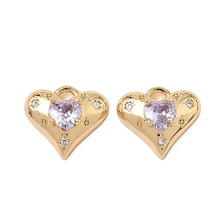 лаванда Латунные микро проложить кубического циркония подвески, сердце прелести, реальный 18 k позолоченный, лаванда, 12x13.5x5 мм, отверстие : 1.4 мм