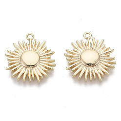  Brass Solar Eclipse Pendants, Nickel Free, Sun, Real 18K Gold Plated, 15.5x15x2mm, Hole: 1.2mm