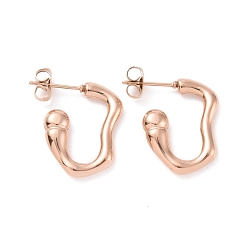 Rose Gold Ion Plating(IP) 304 Stainless Steel Stud Earring for Women, Hook Shape, Rose Gold, 20x15x3.5mm, Pin: 0.8mm