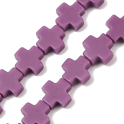 Серо-розавый Синтетические коралловые бусины ниток, окрашенные, крестик, увядшая роза, 9x9x4 мм, отверстие : 1.2 мм, около 35 шт / нитка, 12.99'' (33 см)