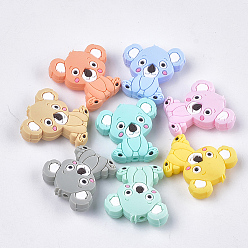 Mixed Color Food Grade Eco-Friendly Silicone Focal Beads, Chewing Beads For Teethers, DIY Nursing Necklaces Making, Koala, Mixed Color, 28x26x8mm, Hole: 2mm