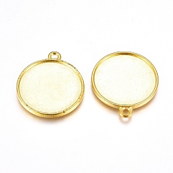 Golden Tibetan Style Pendant Cabochon Settings, Double-sided Tray, Flat Round, Cadmium Free & Lead Free, Golden, 34x30x4.5mm, Hole: 3mm, Tray: 27mm, about 220pcs/kg