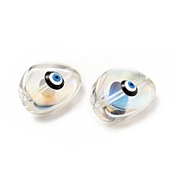 Black Transparent Glass Beads, with Enamel, Teardop with Evil Eye Pattern, Black, 18.5x12.5x8mm, Hole: 1.2mm