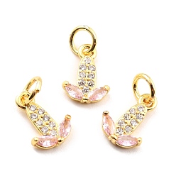 Pink Латунные микро проложить кубического циркония прелести, реальный 18 k позолоченный, без кадмия и без свинца, кукуруза, розовые, 10.5x8x2 мм, отверстие : 3.8 мм