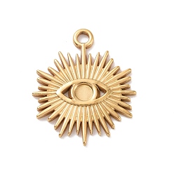 Golden 304 Stainless Steel Pendant Cabochon Settings, Sun with Eye, Golden, Tray: 3mm, 22x18x1.5mm, Hole: 1.8mm