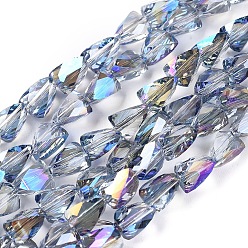 Purple Electroplate Glass Beads Strands, Half Rainbow Plated, Faceted, Triangle, Purple, 8x6x6mm, Hole: 1.2mm, about 76pcs/Strand, 21.65 inch(55cm)