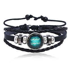 Aquarius Zodiac Constellation Couples Leather Bracelet - DIY Multilayer Braided Night Sky Starry Handmade Jewelry