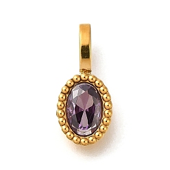 Аметист Ионное покрытие (ip) 304 подвески из нержавеющей стали со стразами, овальные амулеты, реальный 14 k позолоченный, аметист, 14.5x7x4 мм, отверстия: 4.5z2.5mm