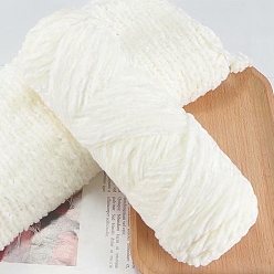 Floral White Wool Chenille Yarn, Velvet Hand Knitting Threads, for Baby Sweater Scarf Fabric Needlework Craft, Floral White, 3mm, about 87.49 Yards(80m)/Skein