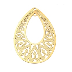 Golden Ion Plating(IP) 304 Stainless Steel Pendant, Hollow, Teardrop Charm, Golden, 36x26x0.3mm, Hole: 1.4mm