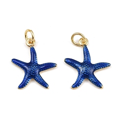 Синий Латунные эмалевые подвески в виде морских звезд, прелести морских животных, с прыжковых колец, золотые, стойки покрытие, без кадмия и без свинца, долговечный, синие, 17.5x15.5x2.5 мм, отверстие : 3.4 мм