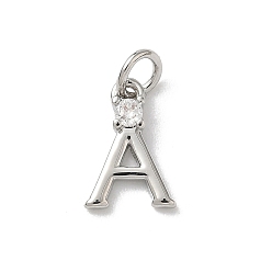 Letter A Латунные подвески из прозрачного кубического циркония, письмо амулеты, с целью перехода в кольце, стойки покрытие, долговечный, без свинца и без кадмия, платина, буква a, 12~12.5x3~10x2.3 мм, отверстие : 3.3 мм