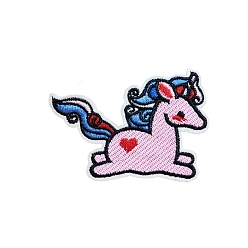 Pearl Pink Polyester Embroidery Cloth Iron On/Sew On Patches, Costume Accessories, Unicorn, Pearl Pink, 57x80mm
