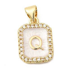 Letter Q Латунные микропаве прозрачные подвески с фианитом, с эмалью, без кадмия и без свинца, долговечный, стойки покрытие, реальный 18 k позолоченный, Буква Q, 16.5x12x2 мм, отверстие : 4x3 мм