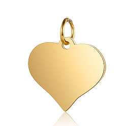 Golden 201 Stainless Steel Stamping Blank Tag Charms, Manual Polishing, Heart, Golden, 14x15x1mm, Hole: 3.5mm