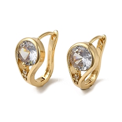 Light Gold Brass Micro Pave Cubic Zirconia Hoop Earring, with Glass, Light Gold, 18.5x9.5mm