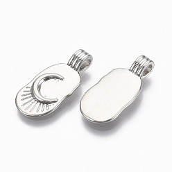 Real Platinum Plated Brass Pendants, Oval with Moon, Nickel Free, Real Platinum Plated, 21.5x10x4.5mm, Hole: 2mm