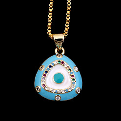 Blue Geometric Triangle Diamond Necklace - Minimalist Fashion Statement Pendant Chain