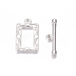 Silver Tibetan Style Alloy Toggle Clasps, Rectangle, Silver, Rectangle: 20x11.5mm, Bar: 22x5mm, Hole: 2.5mm