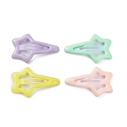 Mixed Color Star Spray Painted Iron Snap Hair Clip for Girls, Mixed Color, 20.5x31.5x3mm, 4pcs/card
