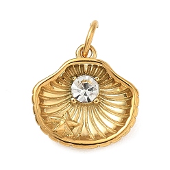 Золотой 304 Подвески из нержавеющей стали и хрустальных стразов, подвески в форме ракушек, золотые, 16.5x16.5x4.5 мм, отверстие : 5 мм