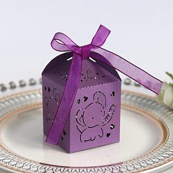 Purple Rectangle Foldable Creative Paper Gift Box, Elephant Pattern Candy Box with Ribbon, Decorative Gift Box for Wedding, Purple, Fold: 5x5x8cm