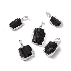 Silver Natural Black Tourmaline Pendants, Nuggets Charms, with Brass Findings, Cadmium Free & Lead Free, Silver, 16~27.5x9.5~17x7~11.5mm, Hole: 5x8mm