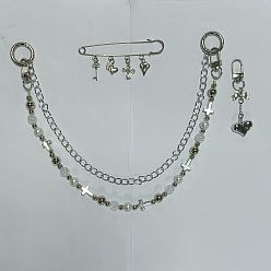 Платина Алюминиевые цепочки и акриловые бусины двухслойные крестообразные декоративные цепочки для кошельков, с поворотными застежками из сплава и железной брошью, платина, 418 мм