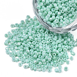 Aquamarine 12/0 Glass Seed Beads, Baking Paint, Round Hole, Round, Aquamarine, 2~3x1.5~2mm, Hole: 0.8mm, about 450g/Pound