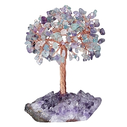 Fluorite Natural Fluorite Chips Tree of Life Decorations, Rough Raw Amethyst Base with Copper Wire Feng Shui Energy Stone Gift for Women Men Meditation, 89~101x114~152mm