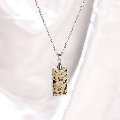 Dalmatian Jasper Natural Dalmatian Jasper Rectangle Pendant Necklaces, Stainless Steel Cable Chain Necklaces for Women, 15.75 inch(40cm)