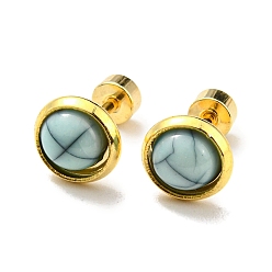 Aigue-Marine Moyen Boucles d'oreilles à tige droites en résine ronde et plate avec placage sous vide PVD, bijoux de corps piercing doré en acier inoxydable, aigue-marine moyenne, 304mm