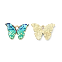 Medium Turquoise Alloy Enamel Pendants, Light Gold, Cadmium Free & Nickel Free & Lead Free, Butterfly Charm, Medium Turquoise, 15x21.5x1.5mm, Hole: 2x3mm