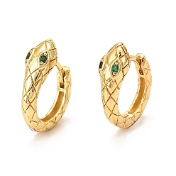 Real 18K Gold Plated Brass Micro Pave Cubic Zirconia Hoop Earrings, Long-Lasting Plated, Snake, Real 18K Gold Plated, 17x16x5.5mm, Pin: 1mm