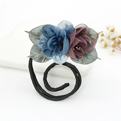 Chestnut-colored hair curler Lazy Hairband for Women, Fluffy Flower Bud Headpiece - Professional Hair Accessory.
