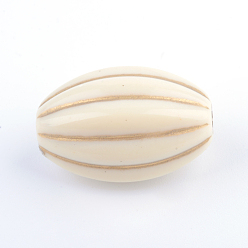 Beige Oval Plating Acrylic Beads, Golden Metal Enlaced, Beige, 24x16x16mm, Hole: 2mm, about 174pcs/500g