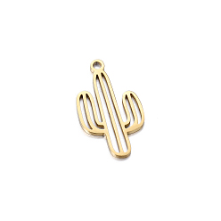 Real 18K Gold Plated Ion Plating(IP) 304 Stainless Steel Pendants, Cactus Charm, Long-Lasting Plated, Real 18K Gold Plated, 21x12mm
